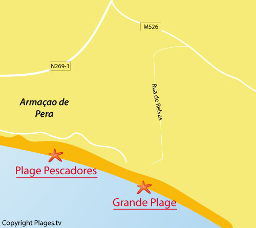 Carte de la Grande Plage à Armacao de Pera - Portugal