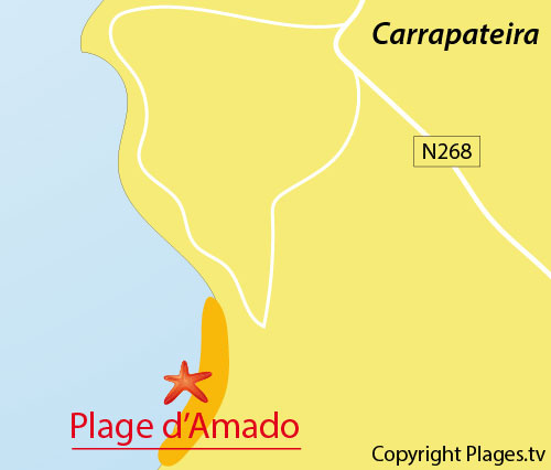 Carte de la plage d'Amado au sud ouest du Portugal
