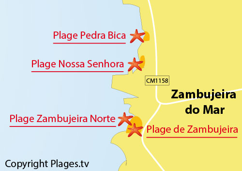 Carte de la plage de Pedra da Bica à Zambujeira do Mar