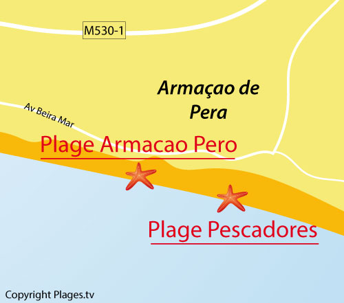 Carte de la plage dos Pescadores à Armacao de Pera - Portugal