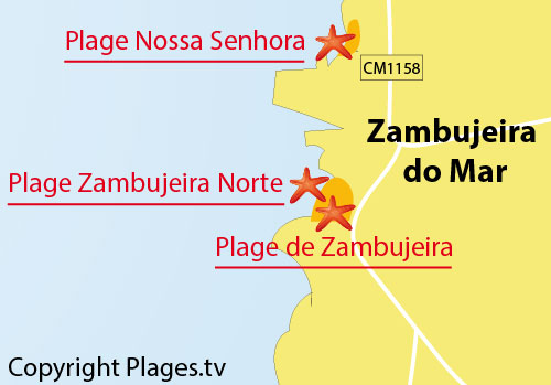 Carte de la plage de Zambujeira Norte au Portugal