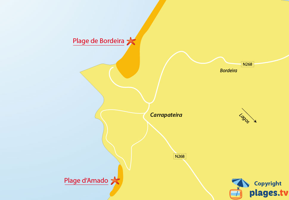 Plan des plages de Carrapateira dans le sud-ouest du Portugal