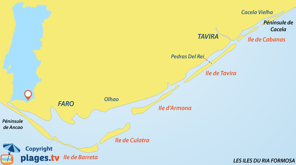 Plan du Ria de Formosa au sud du Portugal